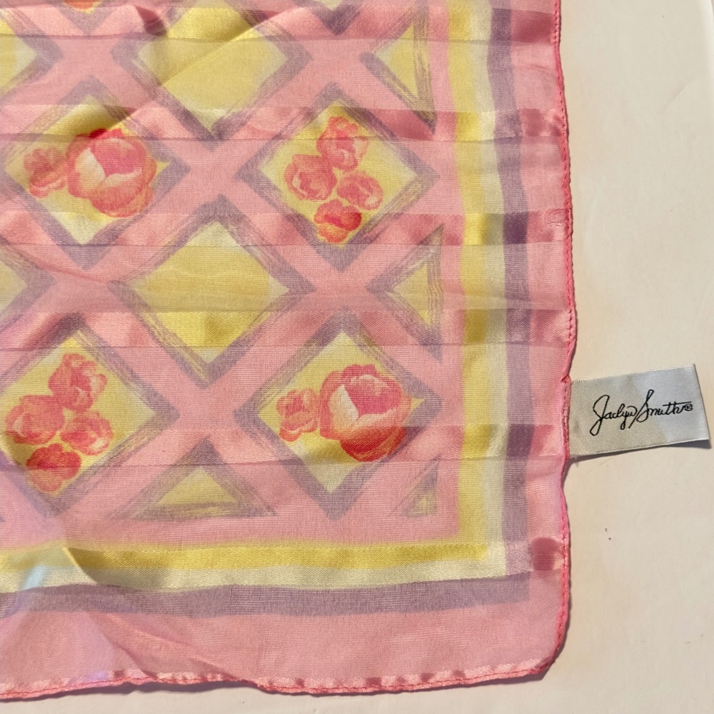 Jaclyn Smith Vintage 90s Yellow Floral Geometric Square Scarf Made in Italy - Picture 3 of 7